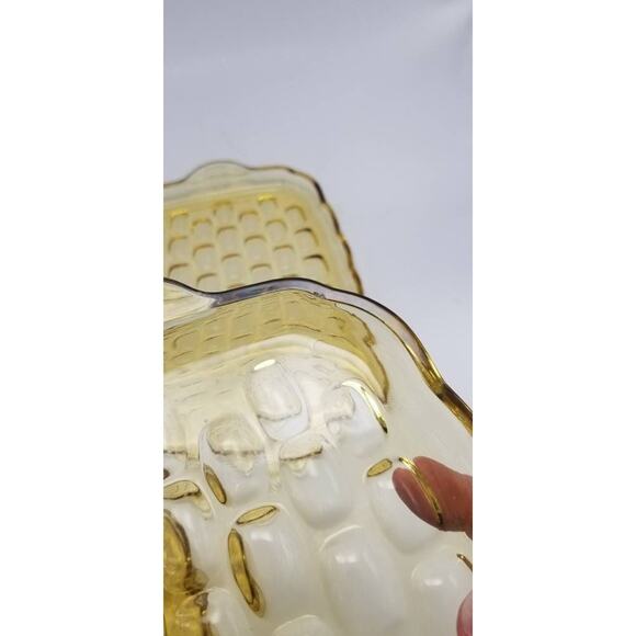 4 Vintage Federal Yorktown, Snack Tray, Amber Gold Colonial Glass Luncheon Tray - Picture 3 of 6